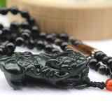 Dark Green Hetian Nephrite Jade Pixiu Lucky Pendant Necklace