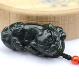 Dark Green Hetian Nephrite Jade Pixiu Lucky Pendant Necklace