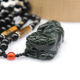 Dark Green Hetian Nephrite Jade Pixiu Lucky Pendant Necklace
