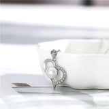 Solid 925 Silver Necklace 45+5cm Chain 8mm Freshwater Pear/Zircon Heart Pendant