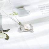 Solid 925 Silver Necklace 45+5cm Chain 8mm Freshwater Pear/Zircon Heart Pendant