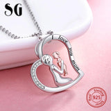 Mom & Newborn Baby Necklace 925 Sterling Silver Heart Rose CZ Pendant