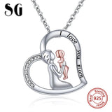 Mom & Newborn Baby Necklace 925 Sterling Silver Heart Rose CZ Pendant