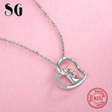 Mom & Newborn Baby Necklace 925 Sterling Silver Heart Rose CZ Pendant