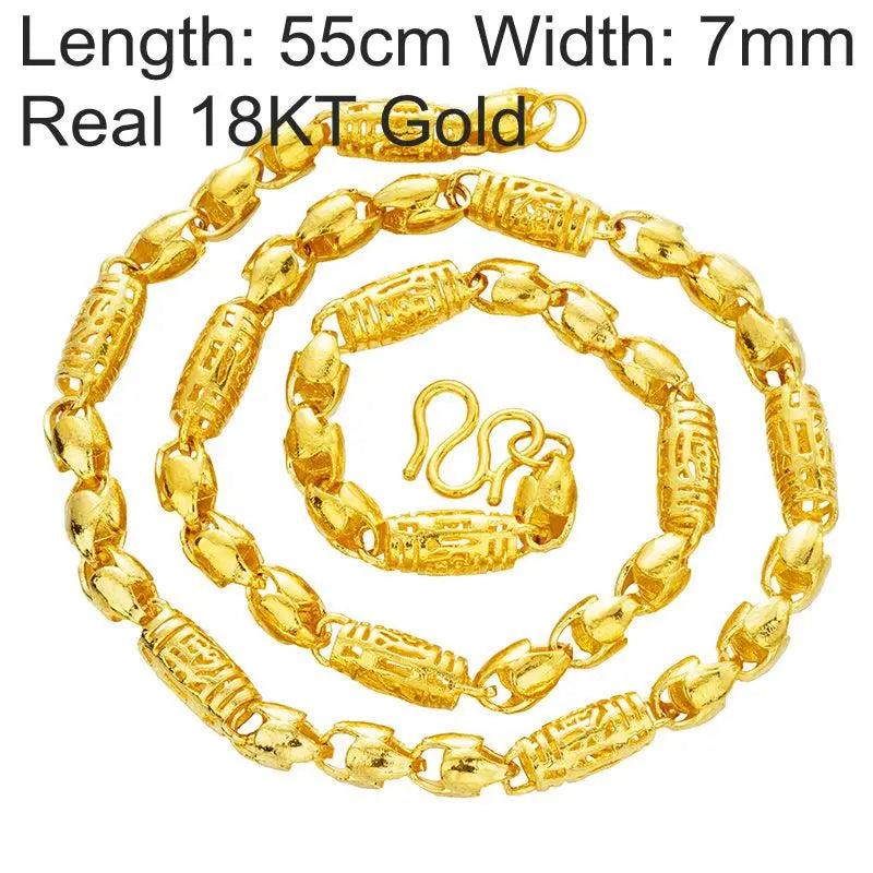 OMHXFC European Man Wedding Gift Vintage Long Olive Real 18KT Chain Necklace
