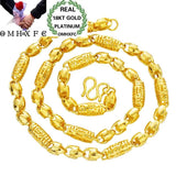 OMHXFC European Man Wedding Gift Vintage Long Olive Real 18KT Chain Necklace