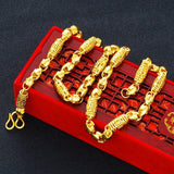 OMHXFC European Man Wedding Gift Vintage Long Olive Real 18KT Chain Necklace