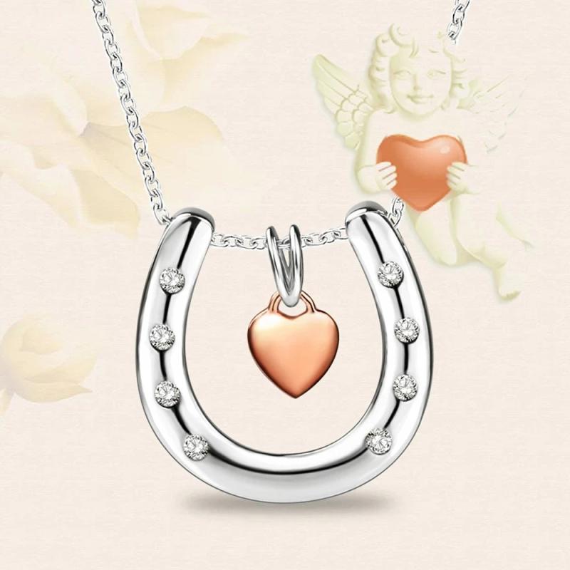 Love Heart Angel Wings Pendant Chain 925 Sterling Silver Rose Endless Necklace