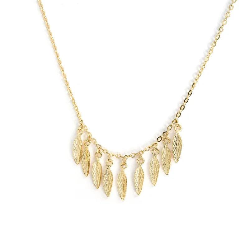 925 Silver Leaf Necklace with Crystal Zircon Pendant