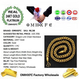 OMHXFC European Man Male Party Wedding Gift Dragon Real 24KT Chain Necklace NL38