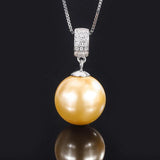 925 Silver Pearl 16MM Sapphire Pendant Necklace Anniversary Gift