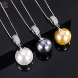 925 Silver Pearl 16MM Sapphire Pendant Necklace Anniversary Gift