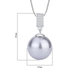 925 Silver Pearl 16MM Sapphire Pendant Necklace Anniversary Gift