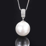 925 Silver Pearl 16MM Sapphire Pendant Necklace Anniversary Gift