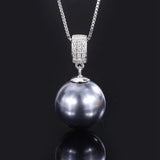 925 Silver Pearl 16MM Sapphire Pendant Necklace Anniversary Gift