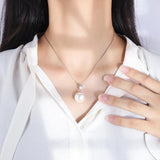 925 Silver Pearl 16MM Sapphire Pendant Necklace Anniversary Gift