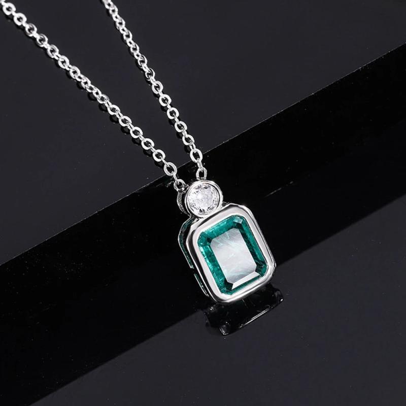 Vintage 925 Silver Ruby Emerald Diamond Pendant Necklace Jewelry