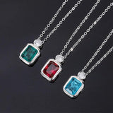 Vintage 925 Silver Ruby Emerald Diamond Pendant Necklace Jewelry