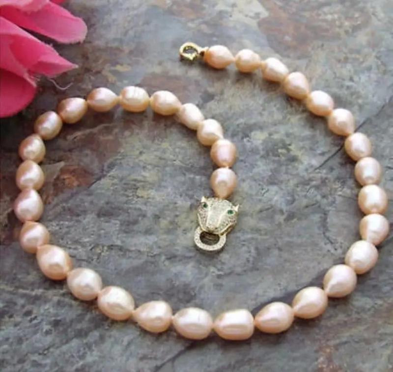 AAA+ 9-10mm Natural Akoya South Seas Baroque Pink Pearl Necklace