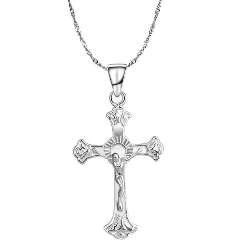 Vintage Sterling Silver Cross Pendant Necklace
