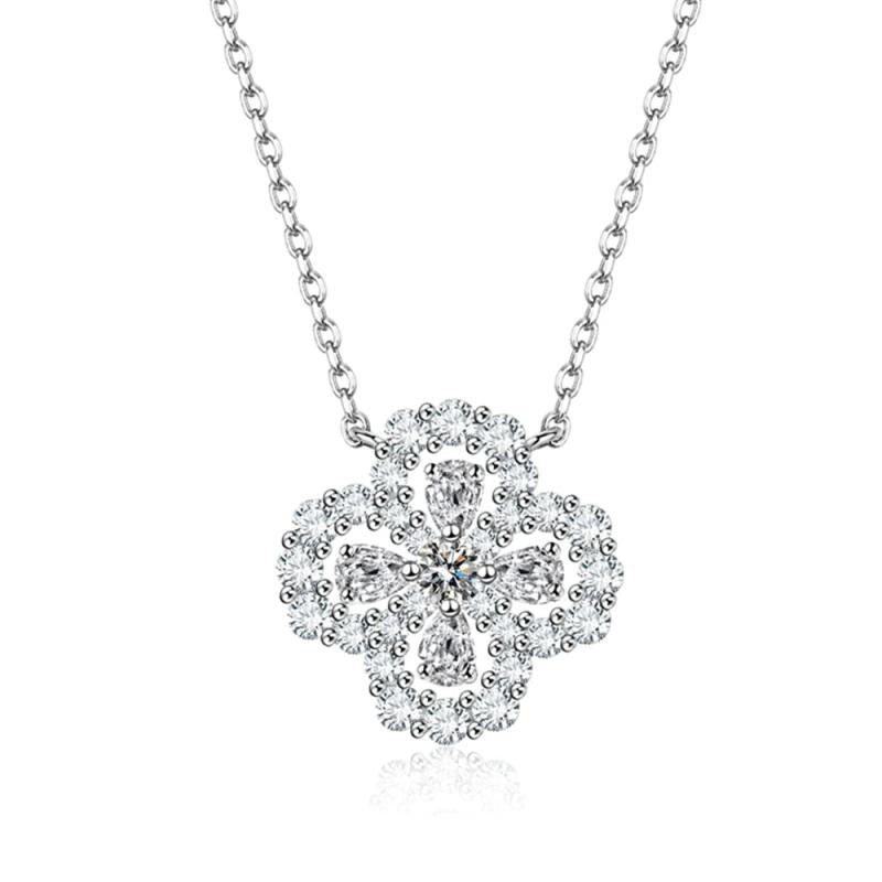 Plated Clover Sapphire Gemstones Necklace 925 Sterling Silver