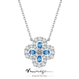Plated Clover Sapphire Gemstones Necklace 925 Sterling Silver