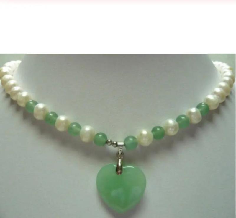 Mixed Pearl Light Green Jade Necklace with Heart Pendant