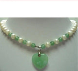 Mixed Pearl Light Green Jade Necklace with Heart Pendant