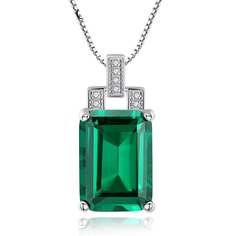 Sterling Silver Emerald Pendant Necklace Zircon Fine Jewelry