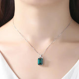 Sterling Silver Emerald Pendant Necklace Zircon Fine Jewelry