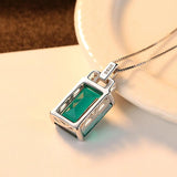 Sterling Silver Emerald Pendant Necklace Zircon Fine Jewelry