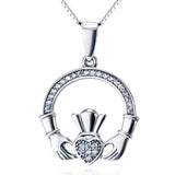 Friendship Love Heart Gemstone Claddagh Celtic Pendant Necklace