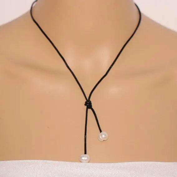 AA Freshwater Pearl Necklace, Leather Jewelry