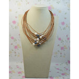 AA Leather Pearl Necklace Multicolor Freshwater Pearl Rope Necklace