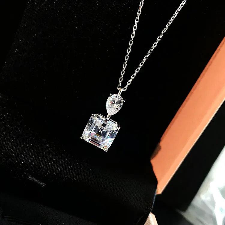 925 Silver Square Drop Pendant Necklace Women's Jewelry