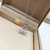 925 Silver Square Drop Pendant Necklace Women's Jewelry