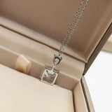 925 Silver Square Drop Pendant Necklace Women's Jewelry