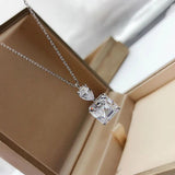 925 Silver Square Drop Pendant Necklace Women's Jewelry