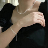 925 Sterling Silver Multilayer Bright Chain Necklace for Women