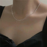 925 Sterling Silver Multilayer Bright Chain Necklace for Women
