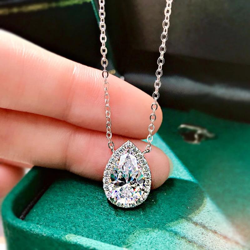 925 Silver Water Drop Diamond Pendant Choker Necklace