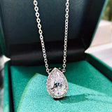 925 Silver Water Drop Diamond Pendant Choker Necklace
