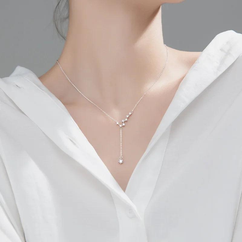 Big Dipper Stars Tassel 925 Silver Pendant Necklace Sweet Female Jewelry