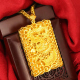 Thick Dragon Pendant 24K Yellow Plated Men Engagement Fine Jewelry