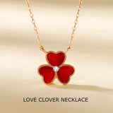 Red Agate Trefoil Necklace 925 Silver Clover Jewelry