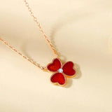 Red Agate Trefoil Necklace 925 Silver Clover Jewelry