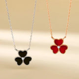 Red Agate Trefoil Necklace 925 Silver Clover Jewelry