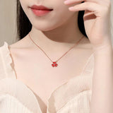 Red Agate Trefoil Necklace 925 Silver Clover Jewelry