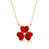 Red Agate Trefoil Necklace 925 Silver Clover Jewelry