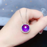 Natural Yellow Citrine Pendant Necklace, Round Gemstone Fine Jewelry